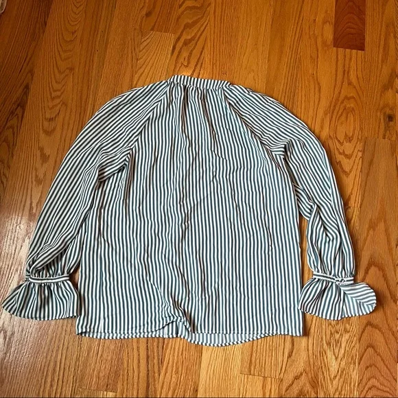 Ann Taylor petite striped shirred button down shirt size small petite - Picture 6 of 9